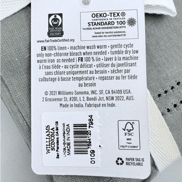 Williams Sonoma Linen Double Hemstitch Napkins Set of 4 Charcoal Gray Dinner New - Picture 3 of 8